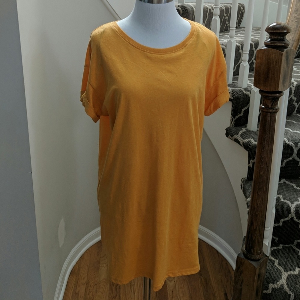 H&M golden yellow tunic tee rolled sleeve NWT S